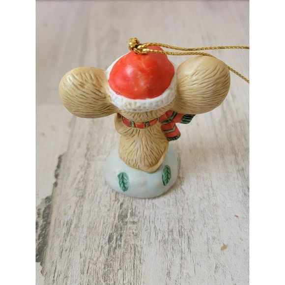 Ceramic Santa hat Mouse mice candy cane mistletoe ornament Xmas decor - Picture 3 of 5
